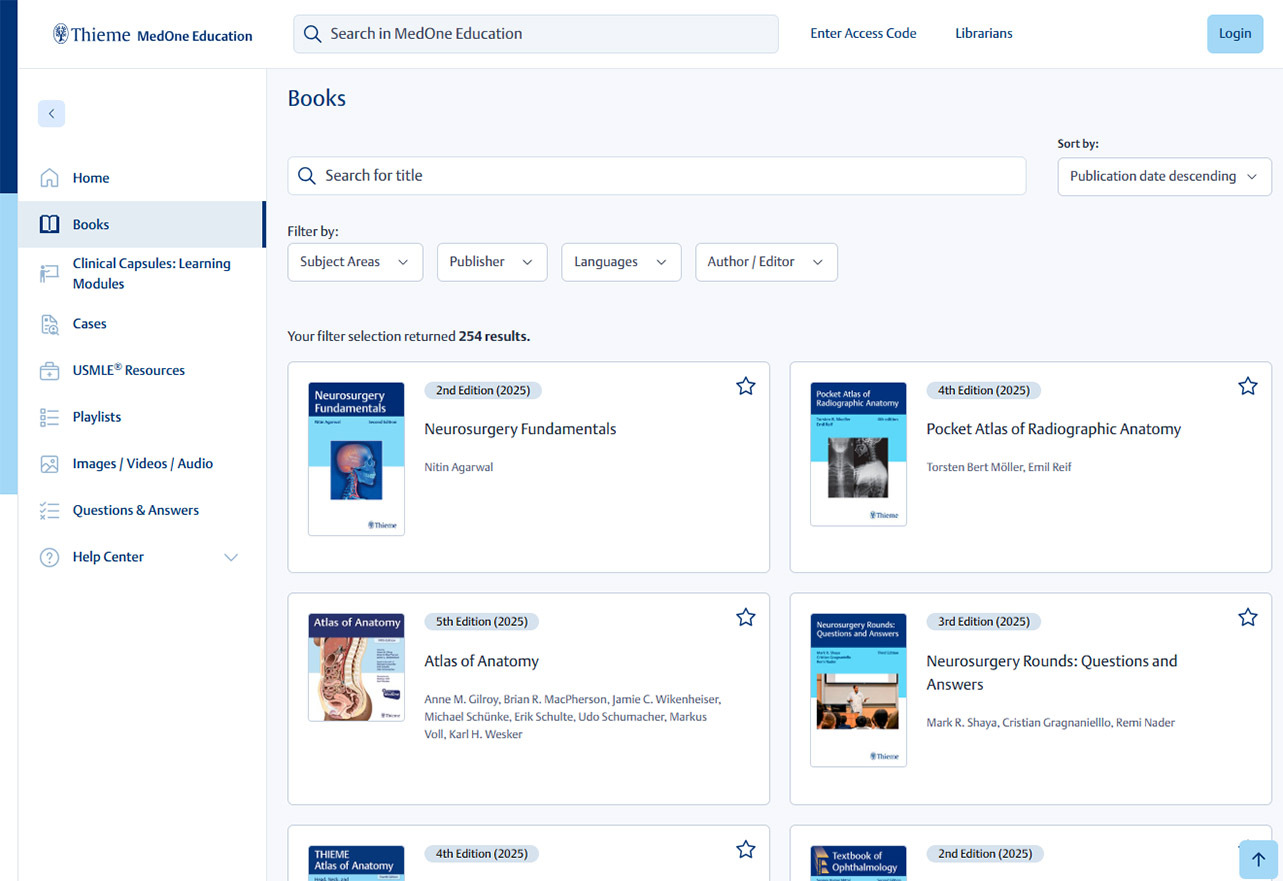 Thieme MedOne Education Screenshot Books