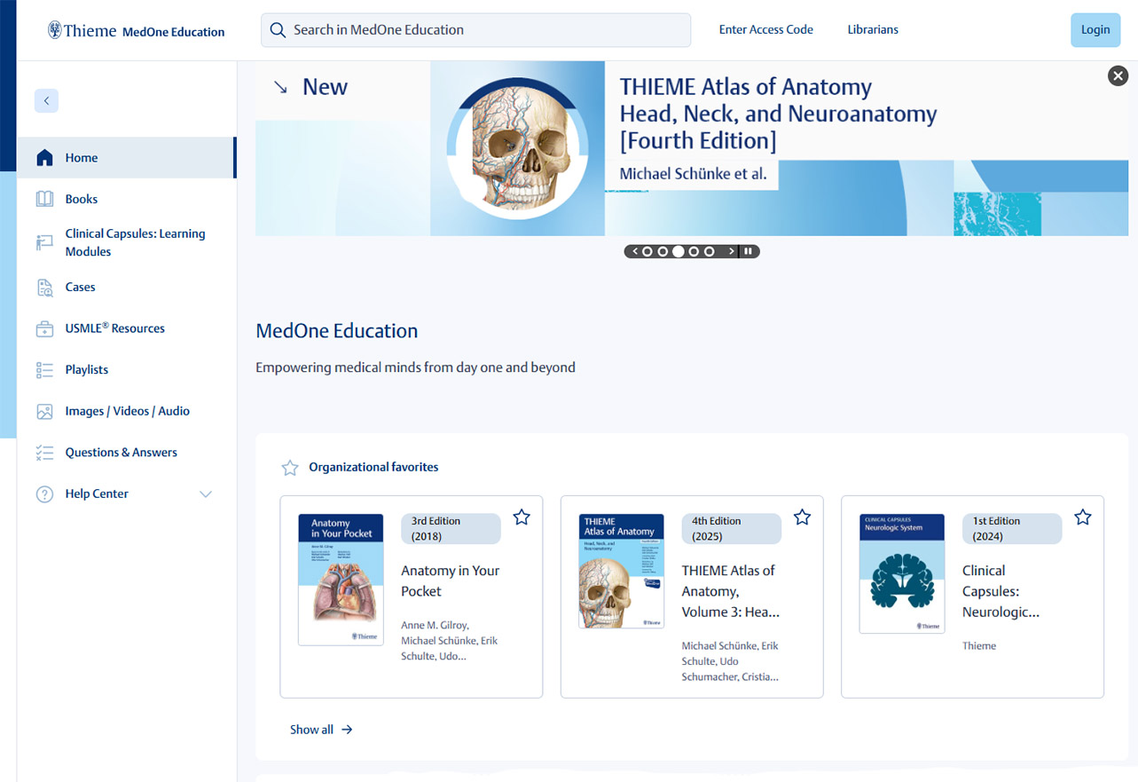 Thieme MedOne Education Screenshot Home