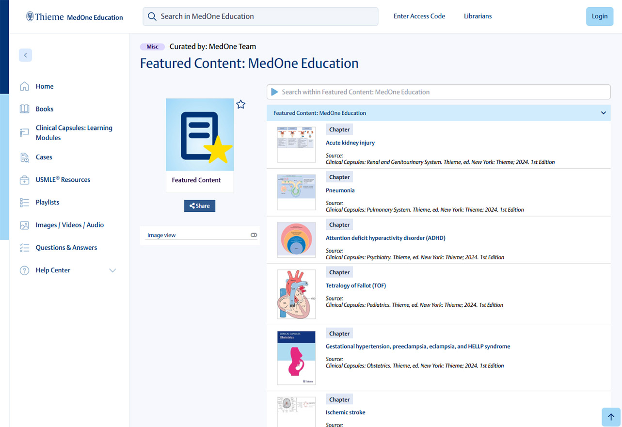 Thieme MedOne Education Screenshot Playlists