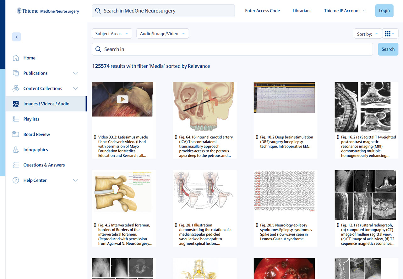 Thieme MedOne Neurosurgery Images / Videos / Audio Screenshot